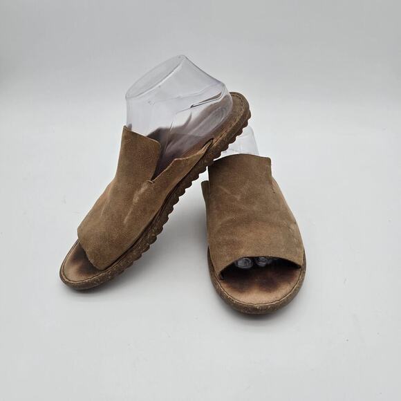 Born Sandals Womens 11 Brown Mesilla Flats Open Toe Slides Slip On Leather Suede - Picture 1 of 12